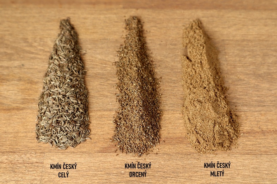Druhy českého kmínu (celý, drcený, mletý)